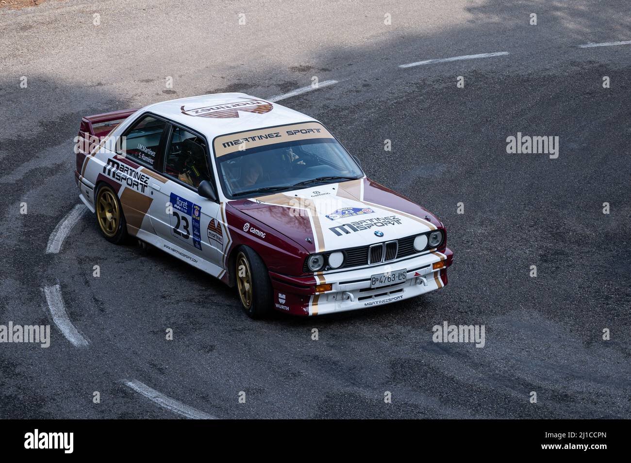 Der BMW E30 M3 in Lloret de Mar Asphalt Rallye Stockfoto