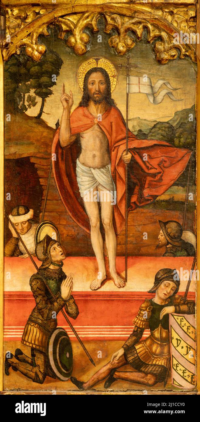 VALENCIA, SPANIEN - 14. FEBRUAR 2022: Das Bild der Auferstehung in der Kathedrale von Vicente Macip von Ende 15. Cent. Stockfoto
