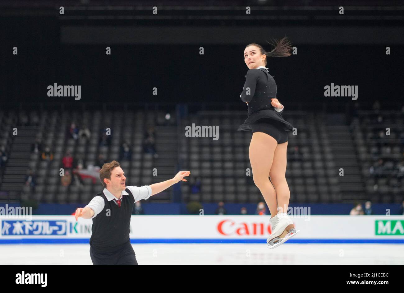 Sud de France Arena, Montpellier, Frankreich. 24. März 2022. Daria Danilova und Michel Tsiba aus den Niederlanden während des Pairs Free Skating, World Figure Skating Championship in der Sud de France Arena, Montpellier, Frankreich. Kim Price/CSM/Alamy Live News Stockfoto