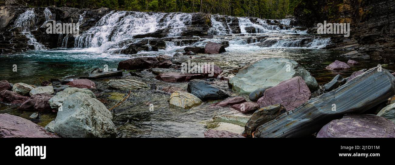 Die Sacred Dancing Cascades auf McDonald Creek, Glacier National Park, Montana, USA Stockfoto