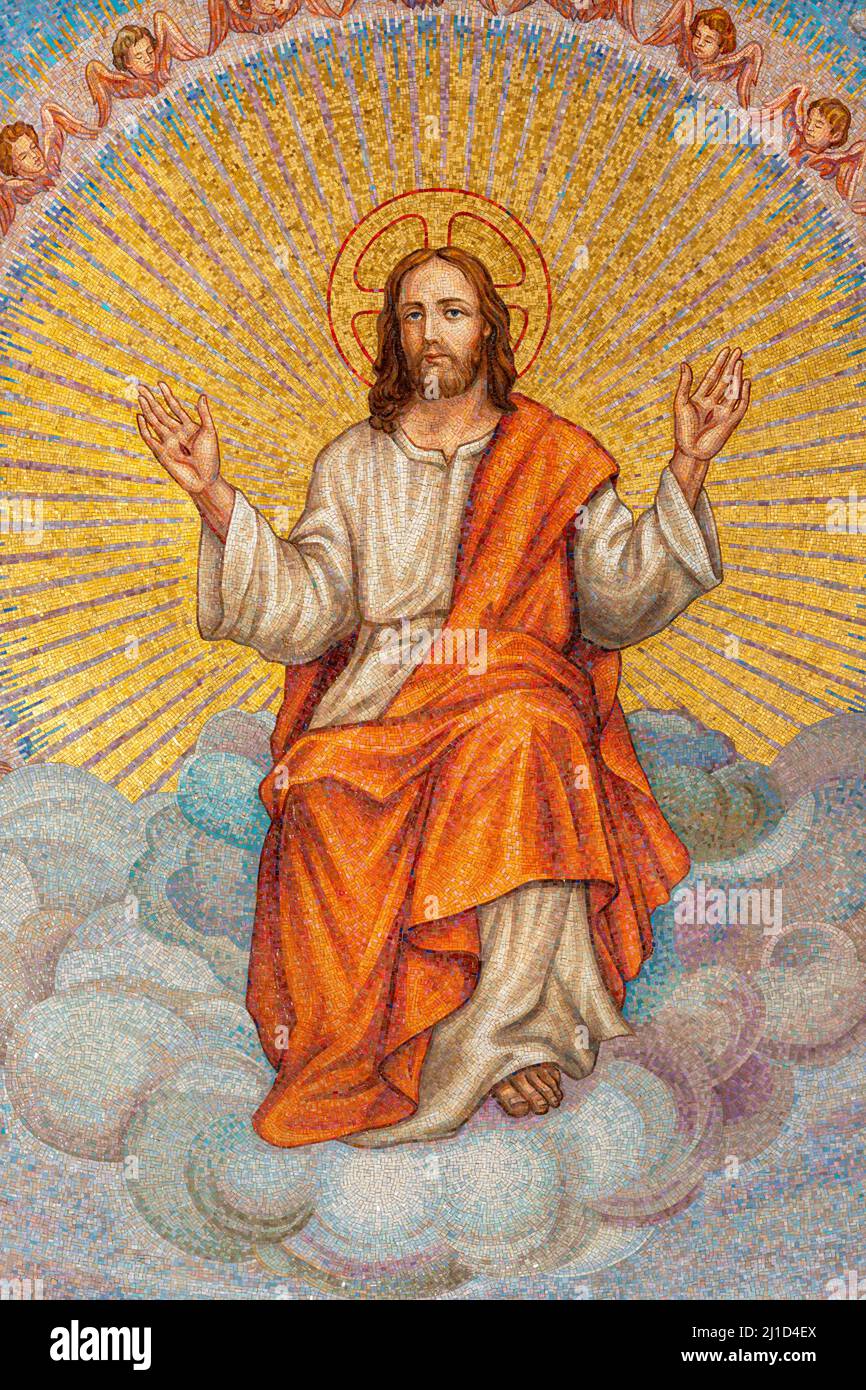 BARI, ITALIEN 3. MÄRZ 2022 Das Mosaik Jesu in der Apase der Kirche