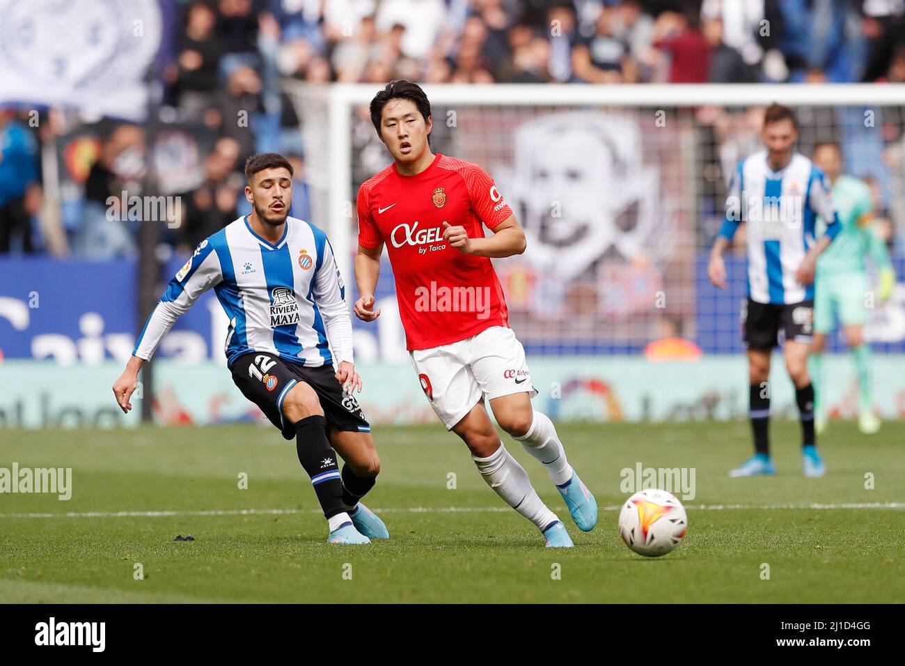 Barcelona, Spanien. 20. März 2022. Lee Kang-in (Mallorca) Fußball/Fußball:  Spanisches 'La Liga Santander'-Spiel zwischen RCD Espanyol 1-0 RCD Mallorca  im RCDE-Stadion in Barcelona, Spanien. Quelle: Mutsu Kawamori/AFLO/Alamy  Live News Stockfotografie ...