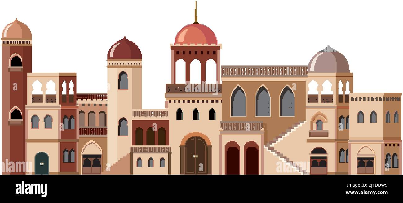 Szene mit vielen Gebäuden in brauner Illustration Stock Vektor