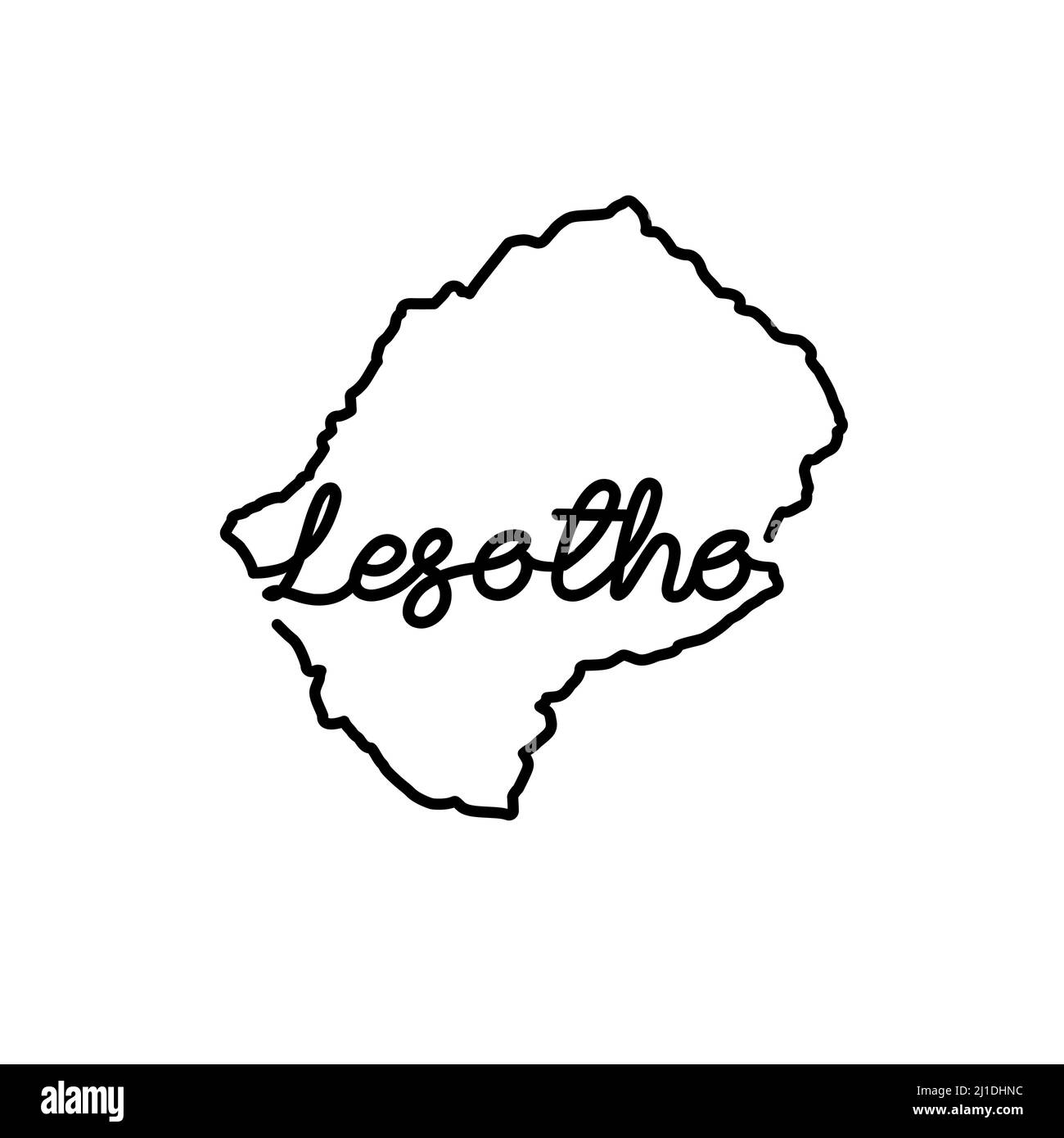 Lesotho umreißt Karte mit dem handschriftlichen Landesnamen. Kontinuierliche Linienzeichnung des patriotischen Heimatzeichens. Eine Liebe für eine kleine Heimat. Idee mit T-Shirt-Druck Stock Vektor