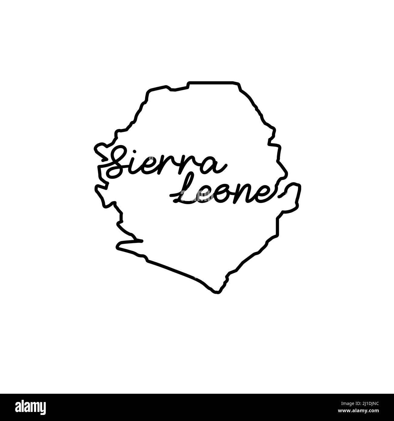 Sierra Leone skizzieren Karte mit dem handschriftlichen Namen des Landes. Kontinuierliche Linienzeichnung des patriotischen Heimatzeichens. Eine Liebe für eine kleine Heimat. T-Shirt-Druck Stock Vektor