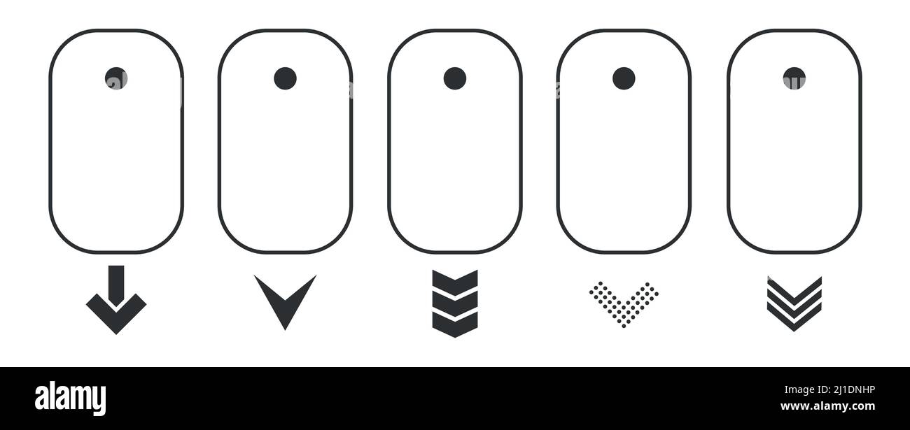 Modernes lineares Piktogramm des Scrollens unten auf der Computermaus. Symbol für die Konzeptlinie nach unten scrollen. Stock Vektor