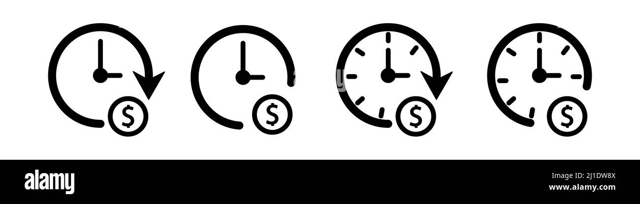 Symbol für Dollarzeit eingestellt. Abstraktes Vektor-Symbol auf der weißen, Illustration isoliert für Grafik-und Web-Design. Einfaches, flaches Symbol. Stock Vektor