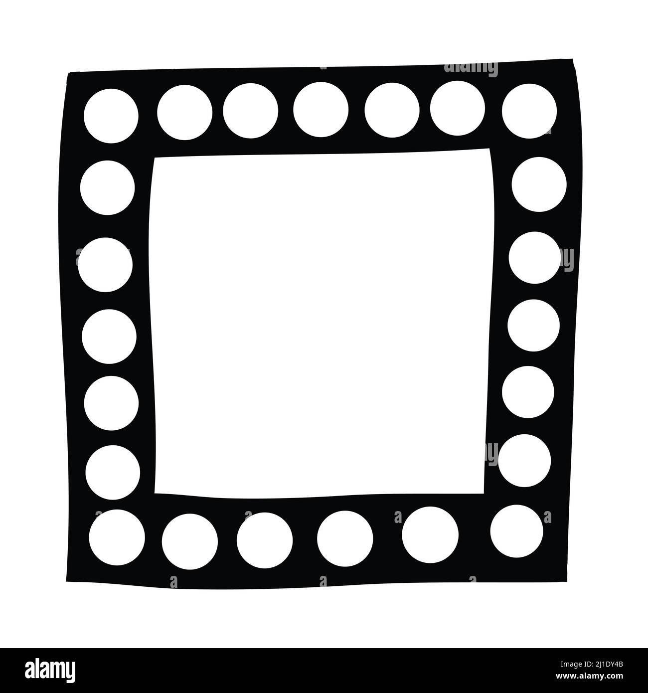 Quadratischer schwarzer Rahmen von Hand gezeichnet mit weißen Punkten. Schwarz-weißes Designelement zur Dekoration. Einfache Doodle Rand farblose Kopie Raum Stockfoto