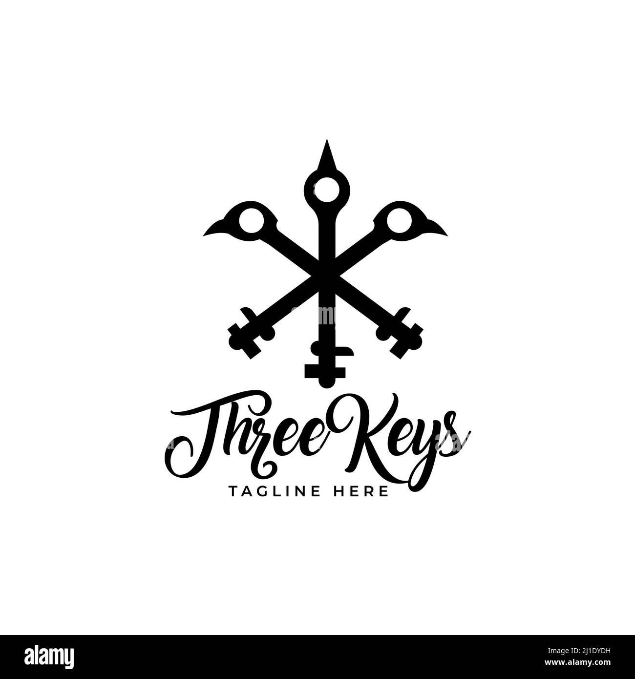 Bird's Head Inspiration drei wichtige Logo-Design, Logo-Symbol oder Vorlage. Silhouette Mit Gekreuzten Schlüsseln Stock Vektor