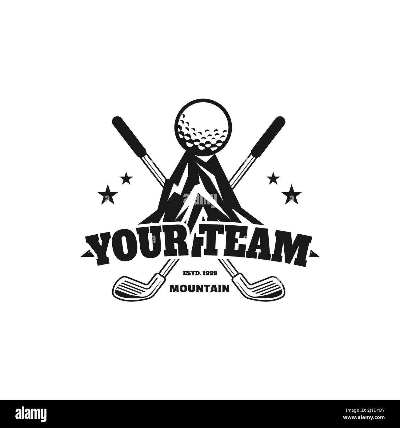 Golf Club Emblem Logo, Berg Vektor Golf Hügel mit Golfball Silhouette Design Vorlage Stock Vektor