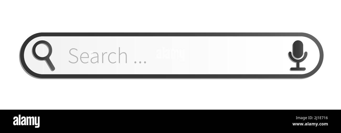 Suchleiste für Browser oder mobile Apps mit Mikrofon- und Lupensymbolen, die auf weißer Vektorgrafik isoliert sind Stock Vektor