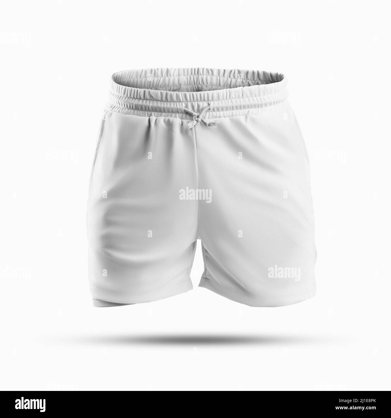 Mockup aus weißen lockeren Shorts mit Unterhose Kompressionslinie, Krawatten an der Taille, 3D Rendering, für Design, Muster. Vorlage der Textur, die kurz läuft Stockfoto