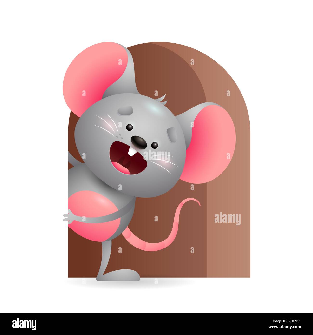Fröhliche graue Maus guckt aus dem Loch. Symbol des Jahres, Tier, Ratte. Neujahrskonzept. Für Grußkarten kann eine realistische Vektordarstellung verwendet werden Stock Vektor