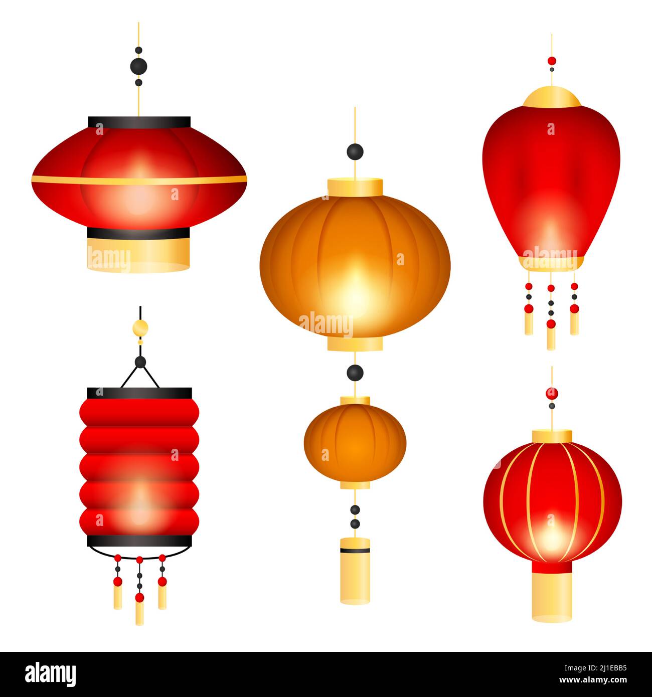 Satz von chinesischen Laternen. Kollektion für chinesisches Dekor im Freien. Kann für Themen wie Feier, Dekoration, Design verwendet werden Stock Vektor