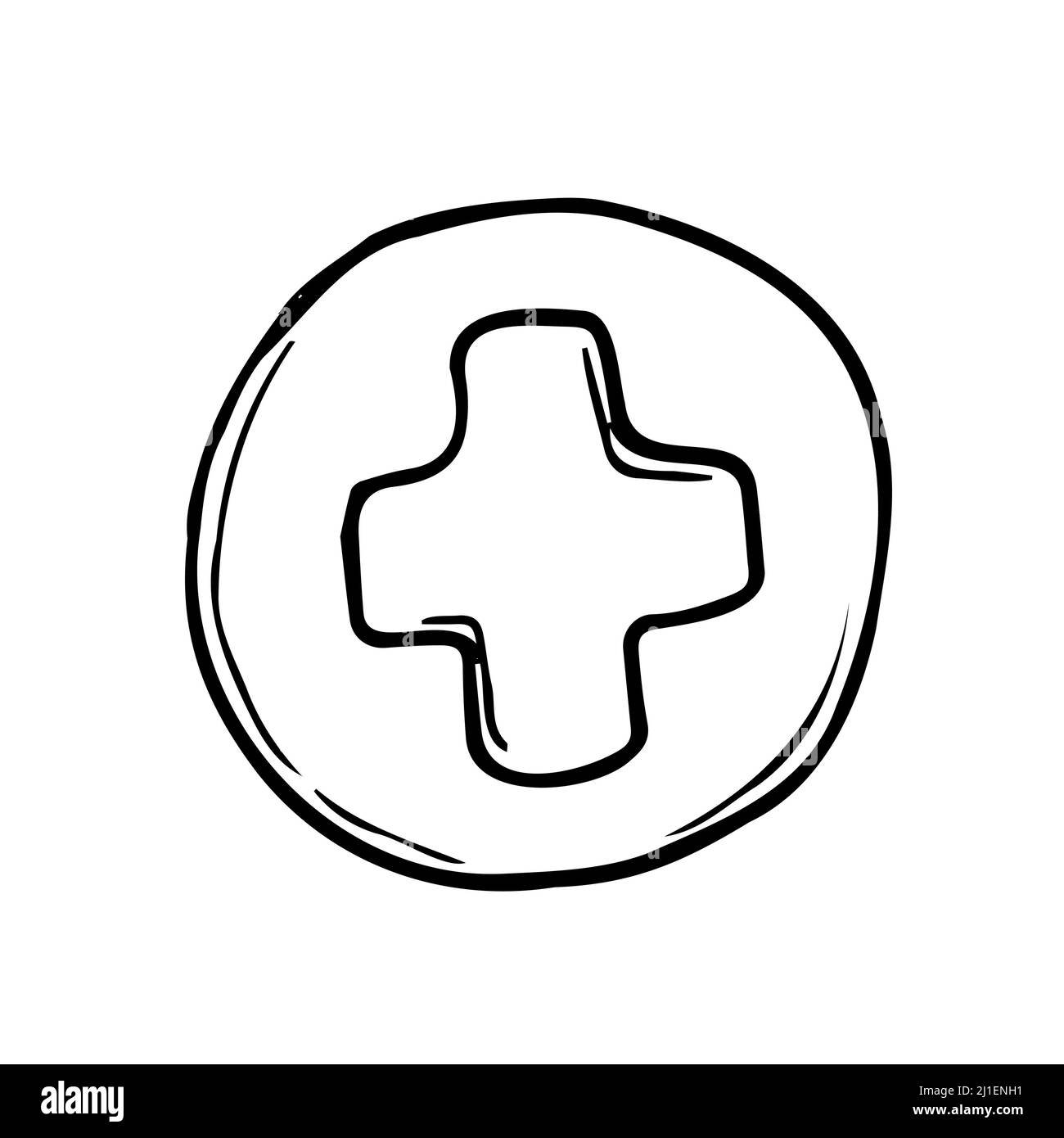 Doodle Medizinische Gesundheitsversorgung Kreuz. Vektordarstellung isoliert Stock Vektor