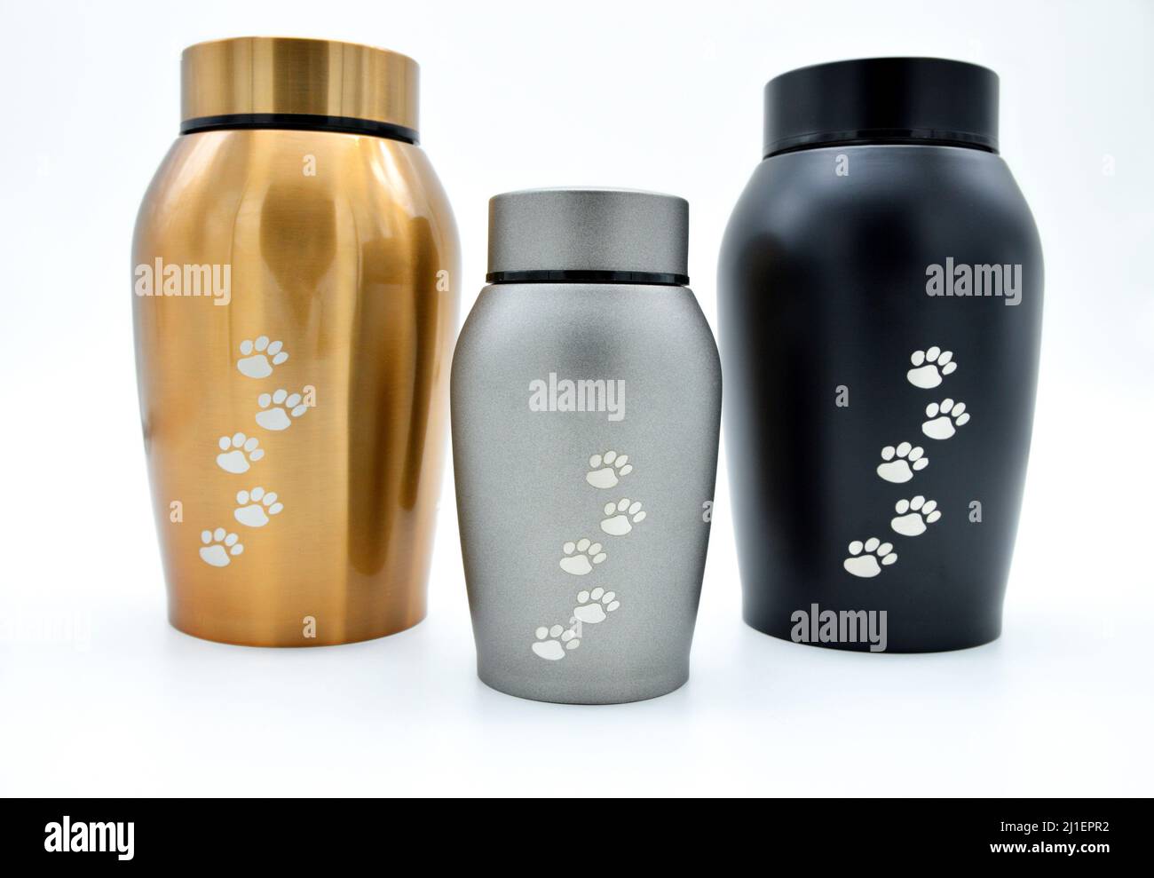 PET urns für Einäscherung oder Beerdigung. Beerdigung urns. Stockfoto