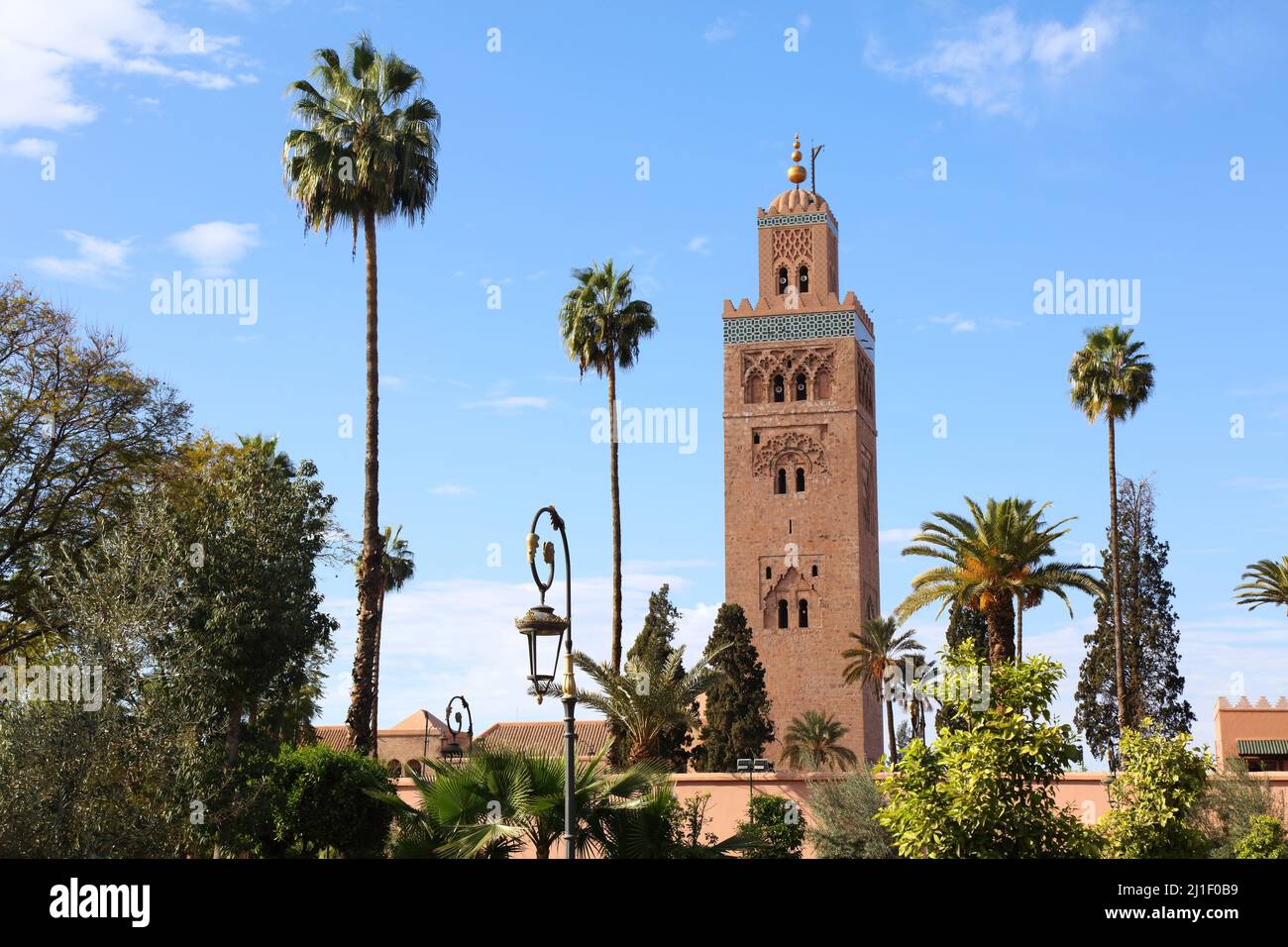 Wahrzeichen der Stadt Marrakesch in Marokko. Koutoubia-Moschee. Stockfoto