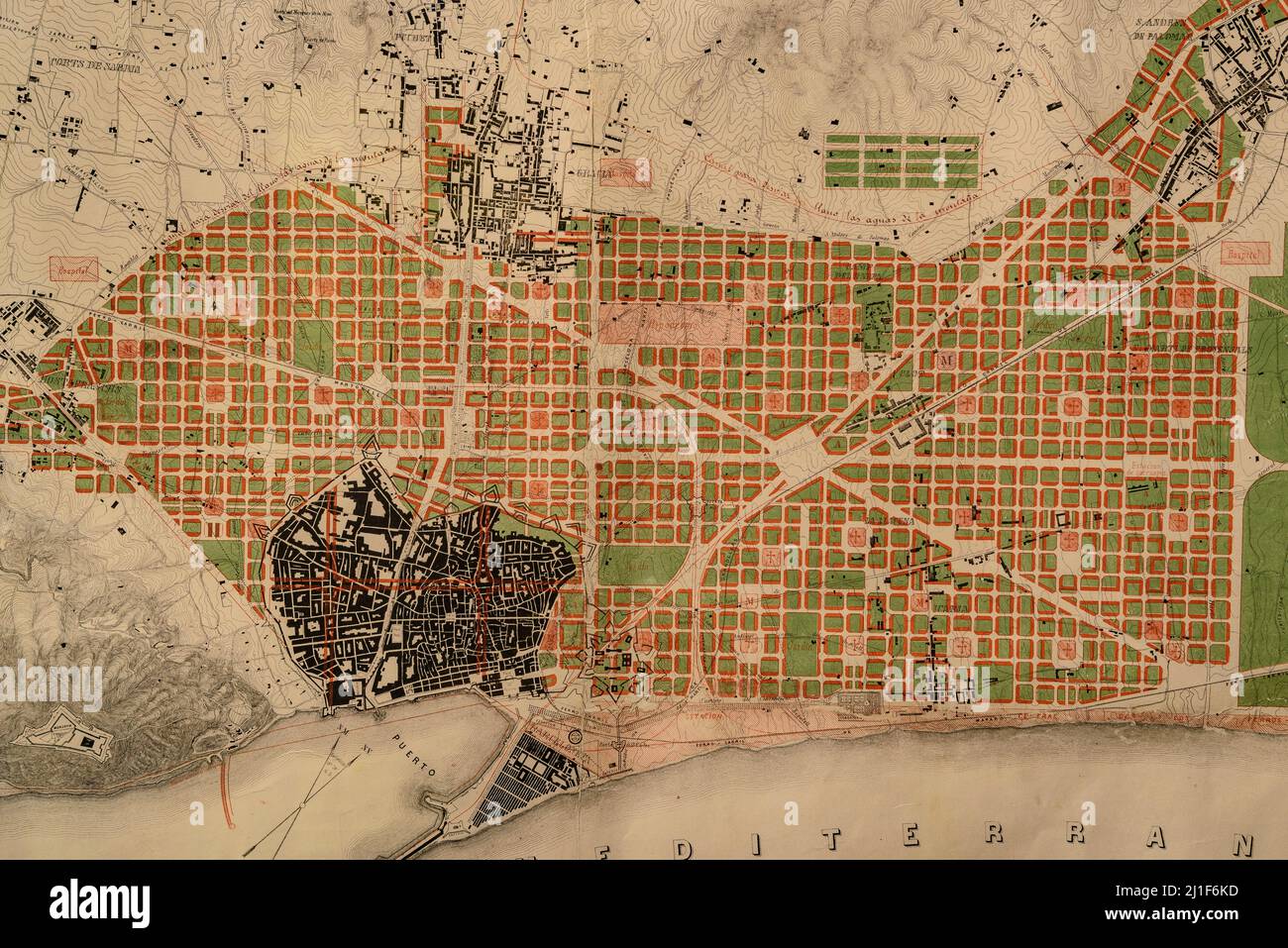 Plan des Cerdà-Projekts für die Eixample-Erweiterung in Barcelona (Barcelona, Katalonien, Spanien) ESP: Plano del proyecto Cerdà de ensanche de Barcelona Stockfoto