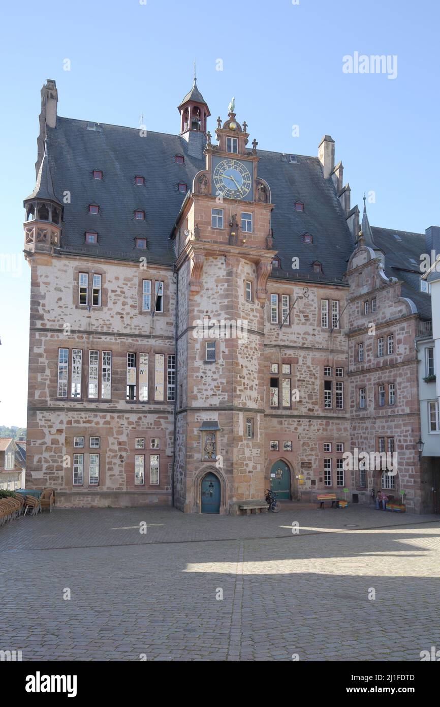 Spätgotisches Rathaus auf dem Marktplatz in Marburg, Hessen, Deutschland Stockfoto