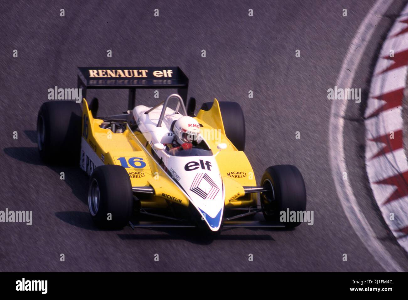 Rene Arnoux (FRA) Renault R30 Turbo Renault Elf Stockfoto