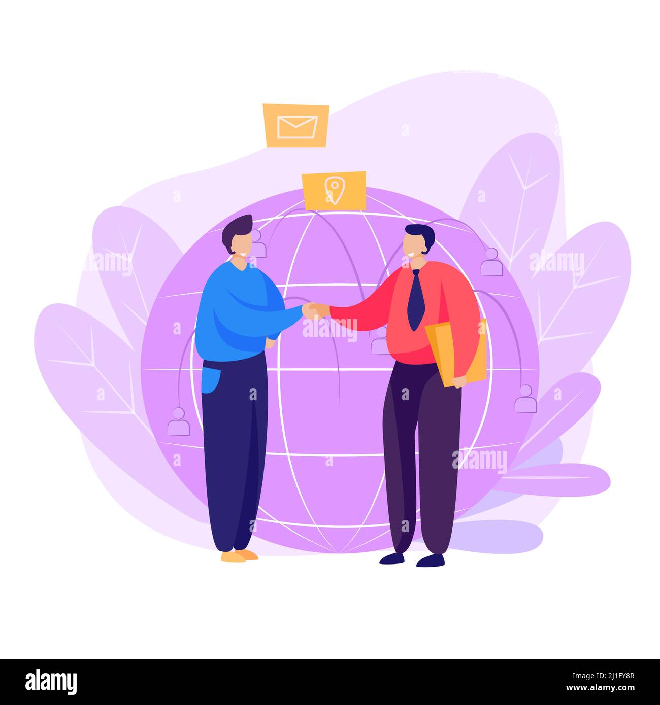 Partner schütteln Hände Landing Page. Geschäftsleute, Handshake, Globus, Planet. Geschäftskonzept. Vektor-Illustration für Themen wie internationale par Stock Vektor