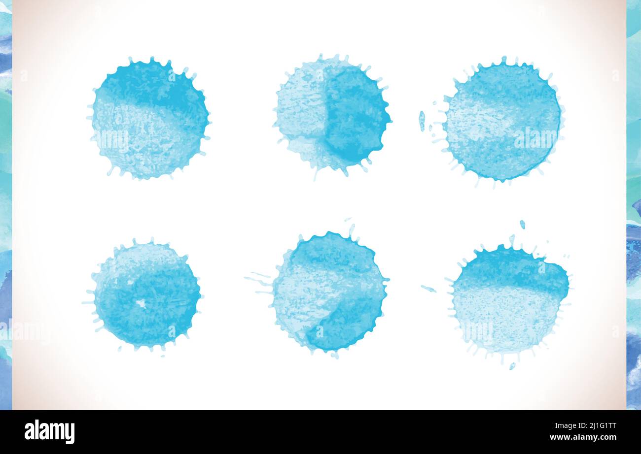 Vector blau Aquarell bemalte Flecken Set. Blaue Aquarell texturierte Vektor Hintergründe gesetzt Stock Vektor