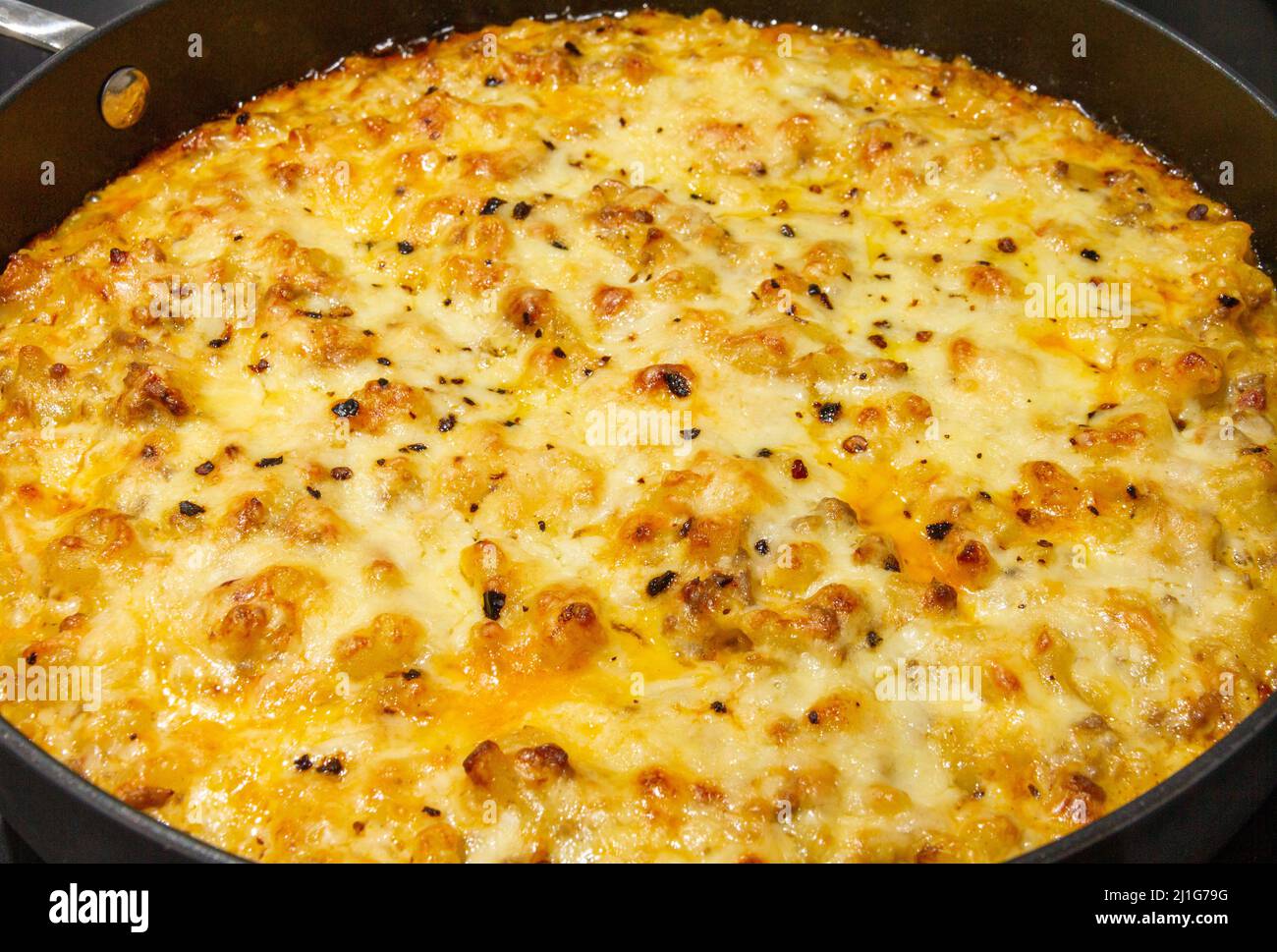 Würziger Lamm-Harissa-mac und Käse aus nächster Nähe Stockfoto