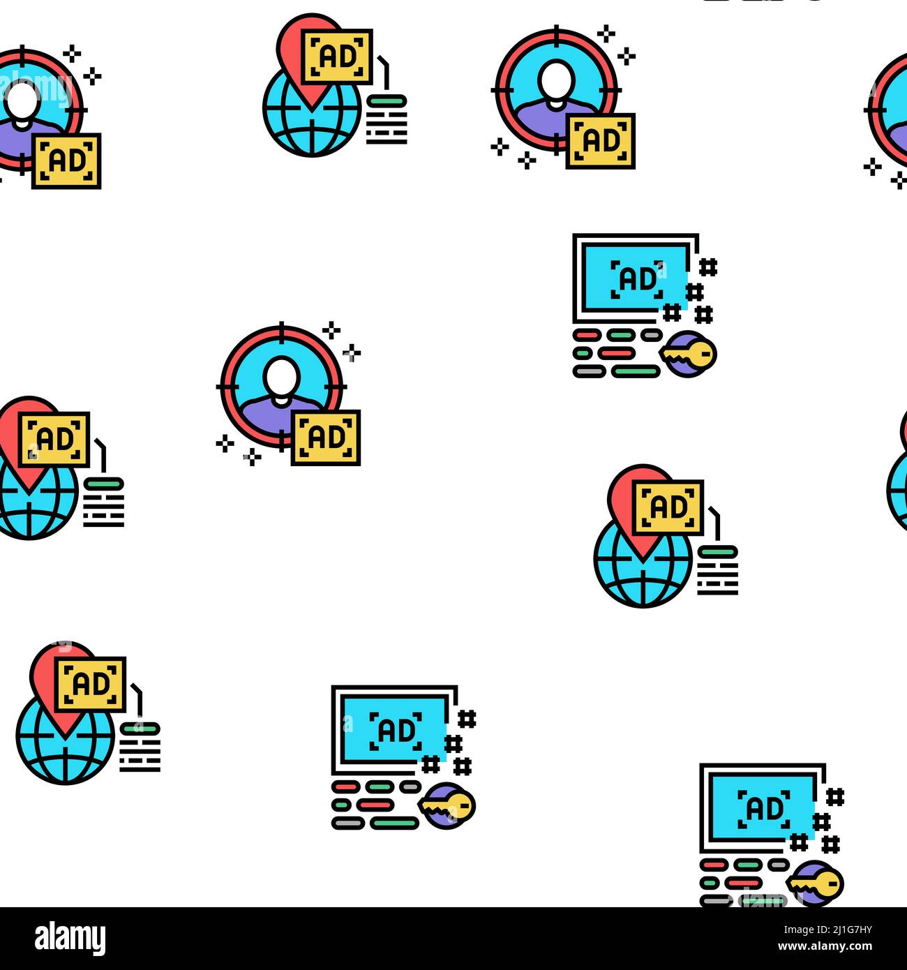 Programmatic Advertising Service Vector Nahtloses Muster Stock Vektor