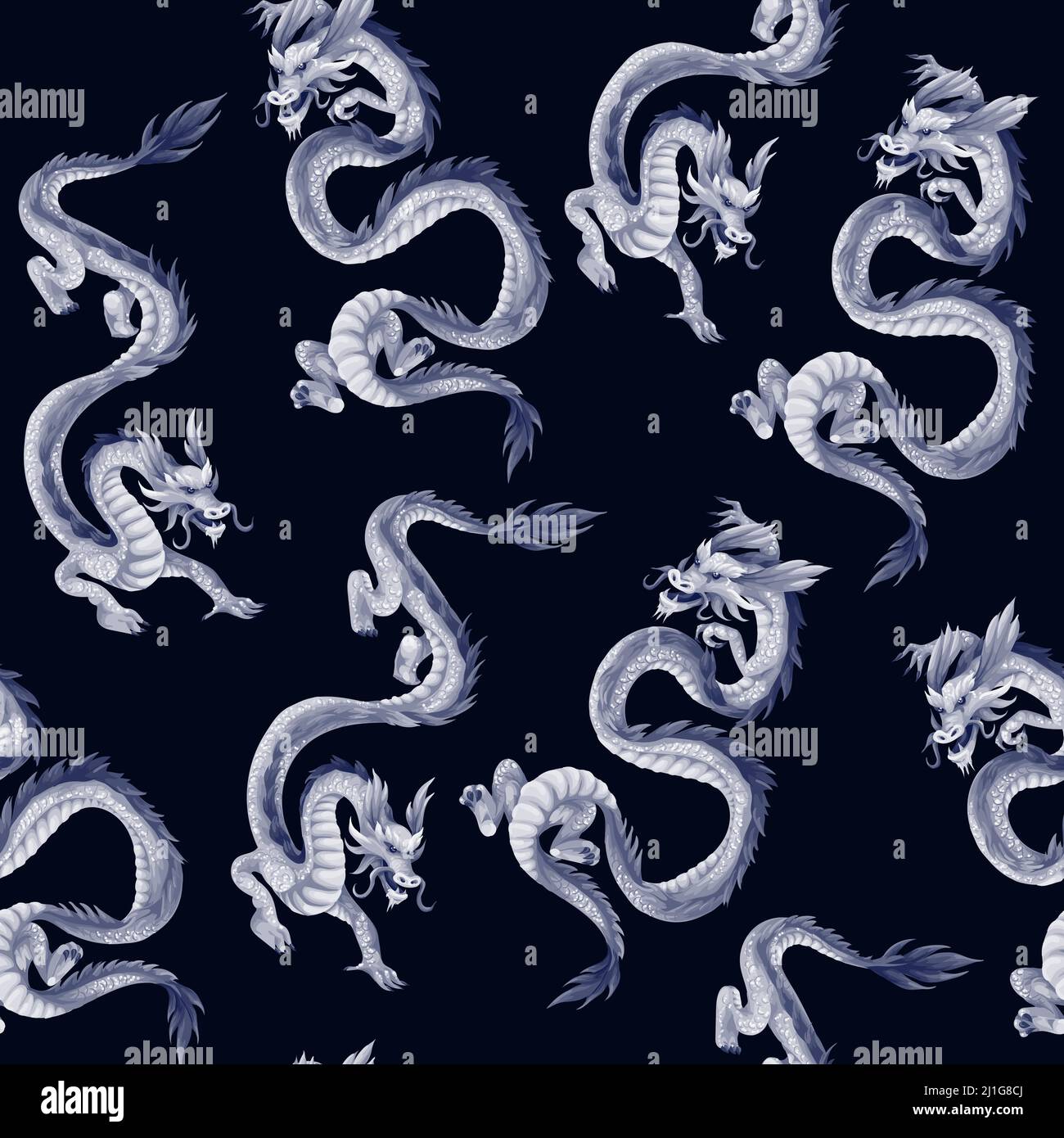 Nahtloses Muster mit Drachen. Orientalisches Trendmuster. Stock Vektor