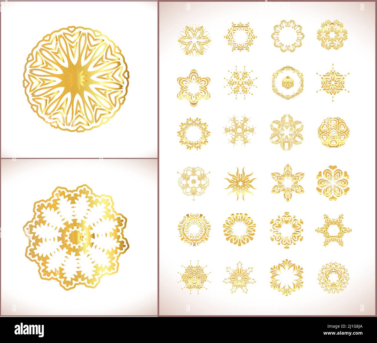 Set aus Gold-Mandala. Traditionelle goldene Dekor auf weißem Hintergrund.Orientalische Vektor Gold Muster. Vektorgrafik. Stock Vektor