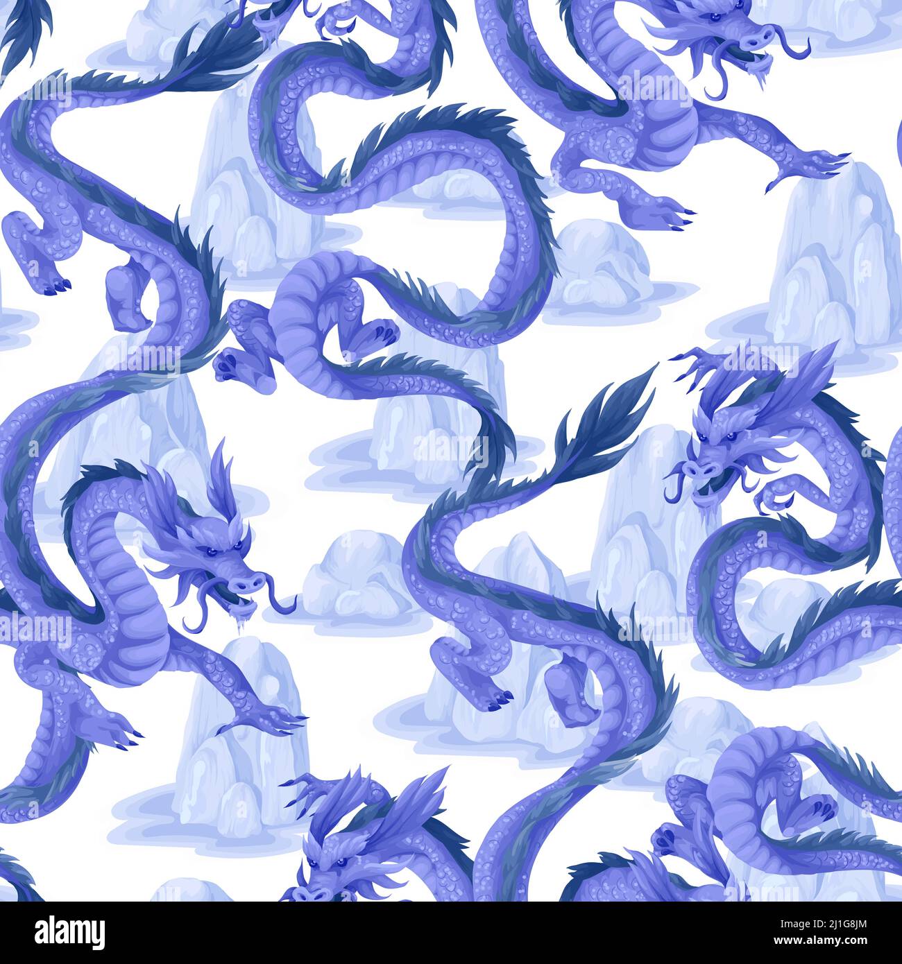 Nahtloses Muster mit Drachen. Orientalisches Trendmuster. Stock Vektor