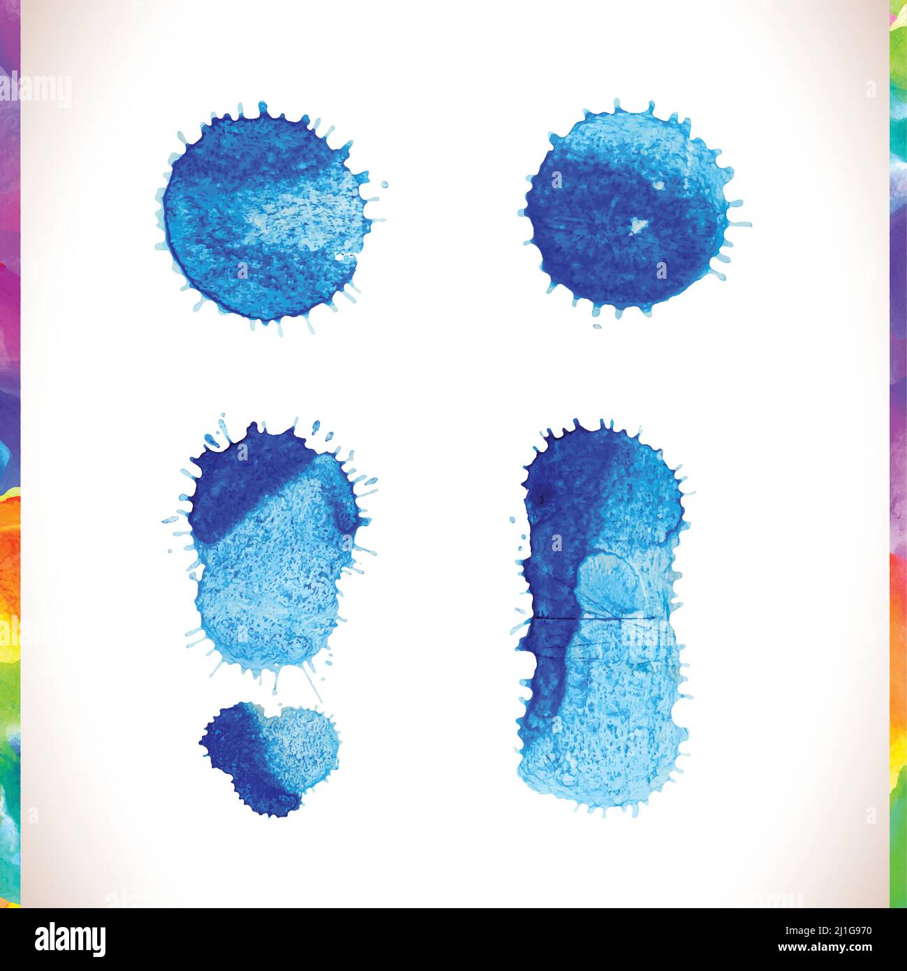 Vector blau Aquarell bemalte Flecken Set. Abstrakt blau Aquarell Hand malen Spritzer. Stock Vektor