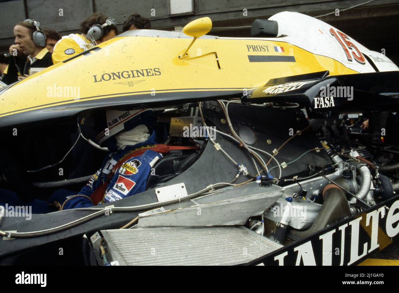 Alain Prost (FRA), Renault RE40 und Turbo-Motor Stockfoto
