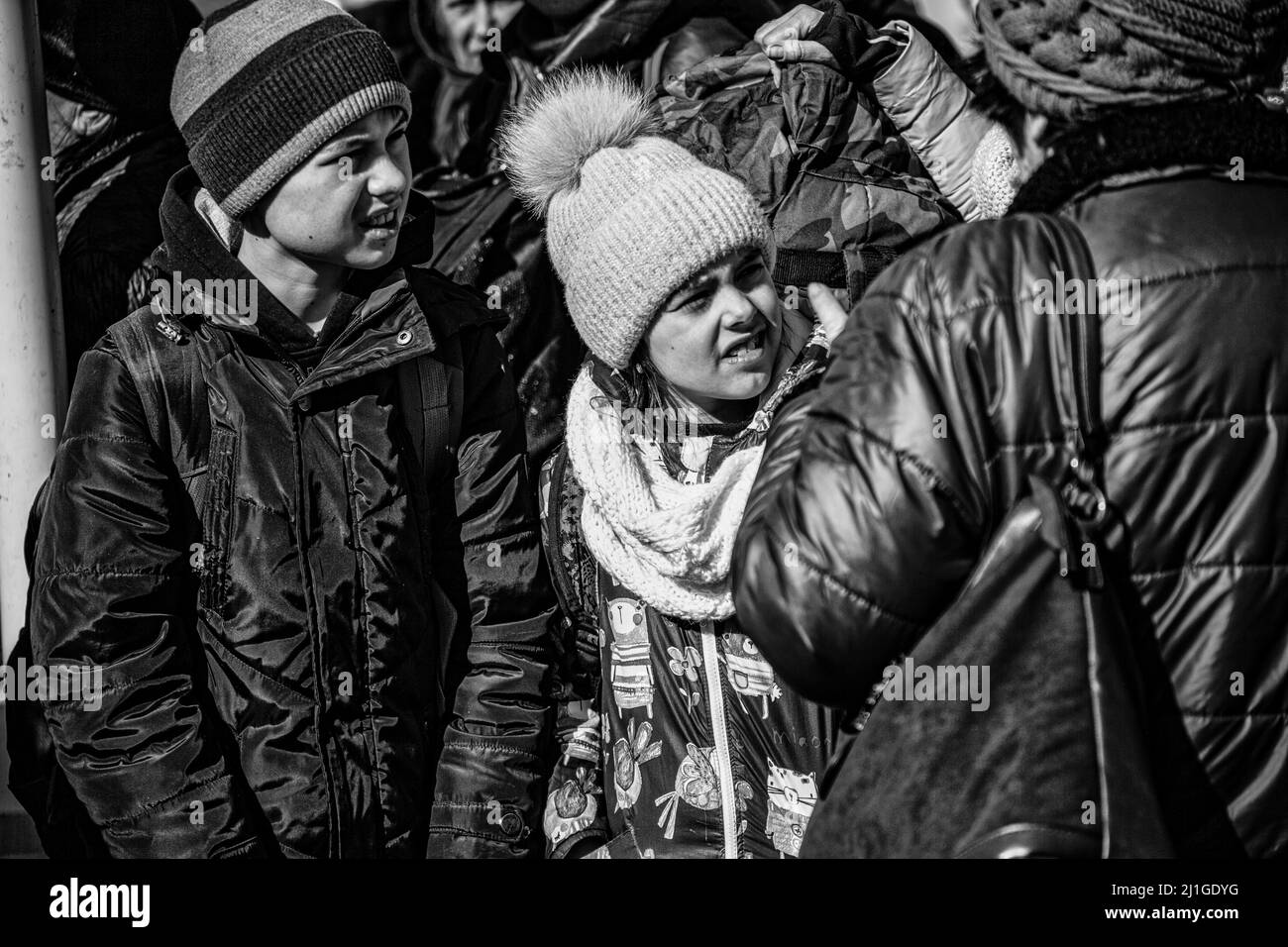 Krieg in der Ukraine, Ukrainer in Medyka, Polen Stockfoto