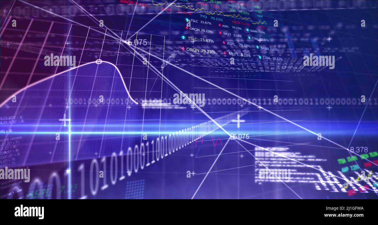 Abbildung der Verarbeitung von Finanzdaten durch binäre Codierung über das Grid Stockfoto