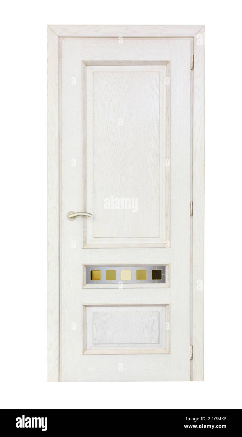 Holztür isoliert auf weißem Hintergrund Stockfoto