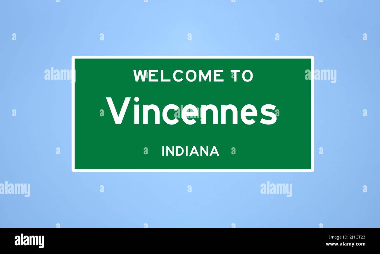 Vincennes, Indiana City Limit Schild. Stadtschild aus den USA. Stockfoto