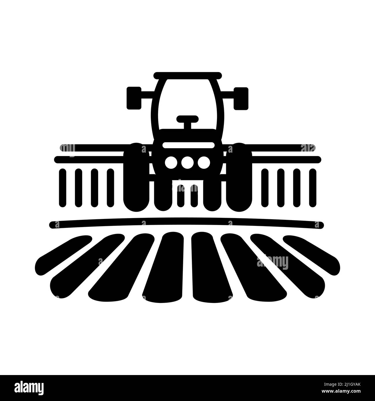 Der Traktor verarbeitet die Erde eine ländliche Landschaft Glyphe-Ikone. Zeichen Landwirtschaft. Graph-Symbol für Ihr Website-Design, Logo, App, UI. Vektorgrafik, Stock Vektor