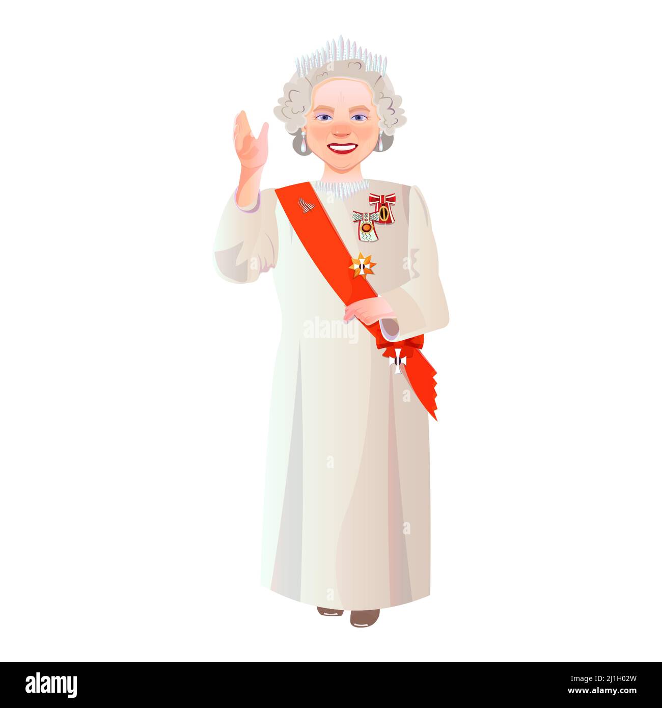 London, Vereinigtes Königreich - 16. Februar 2022: Queen Elizabeth II in voller Länge zeremonielles Vektorportrait. Stock Vektor