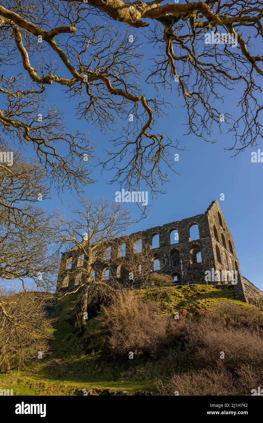 Blick auf die Ynysypandy Slate Mill in Cwm Ystradllyn Snowdonia North Wales Stockfoto