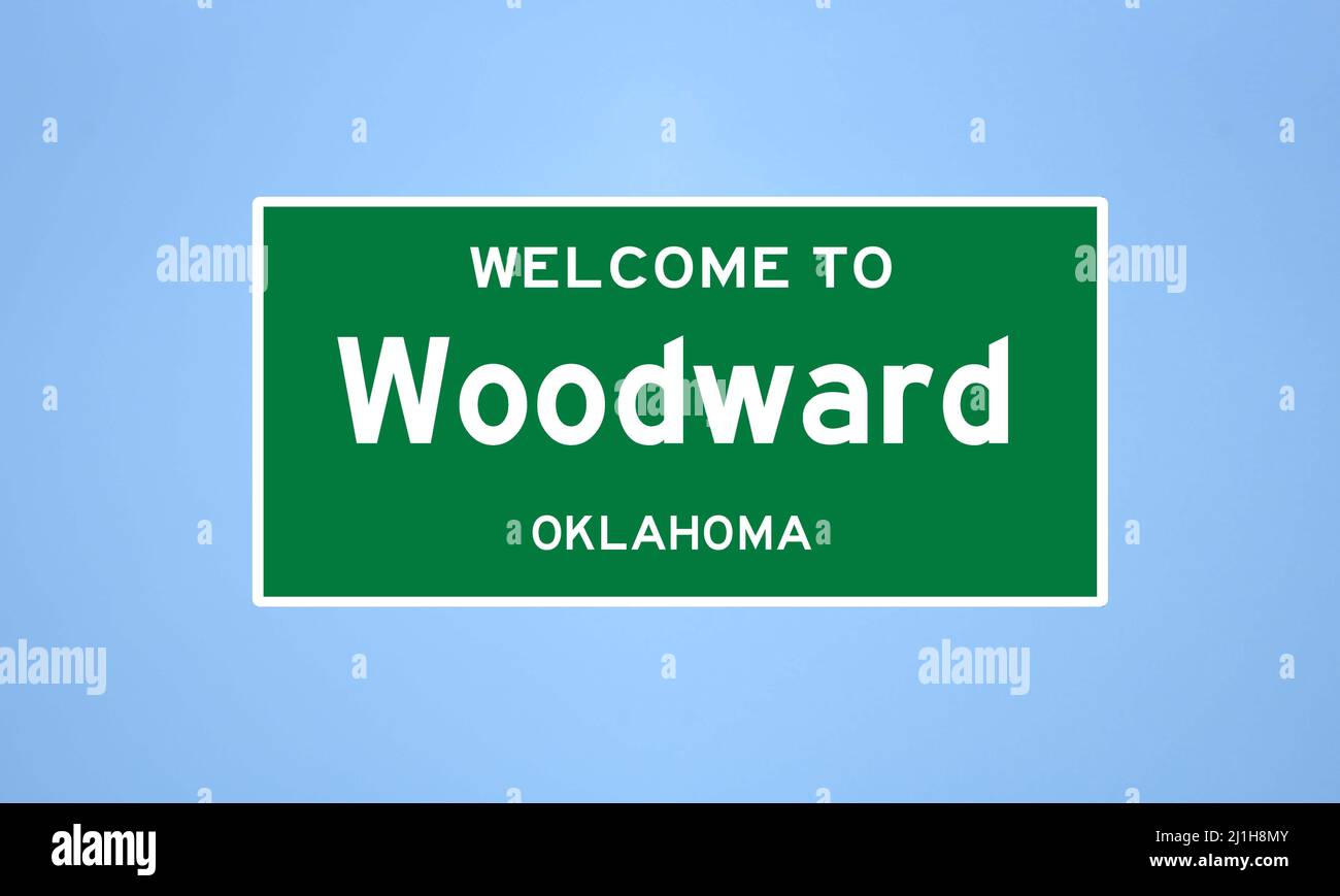 Woodward, Oklahoma City Limit Schild. Stadtschild aus den USA. Stockfoto