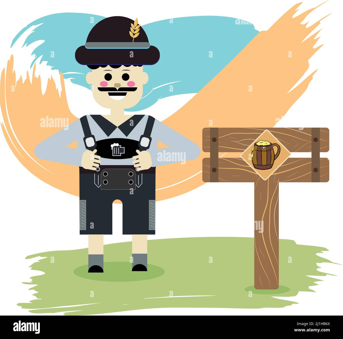 Isolierter männlicher Cartoon mit deutscher Kleidung und einem Schild Vector Stock Vektor