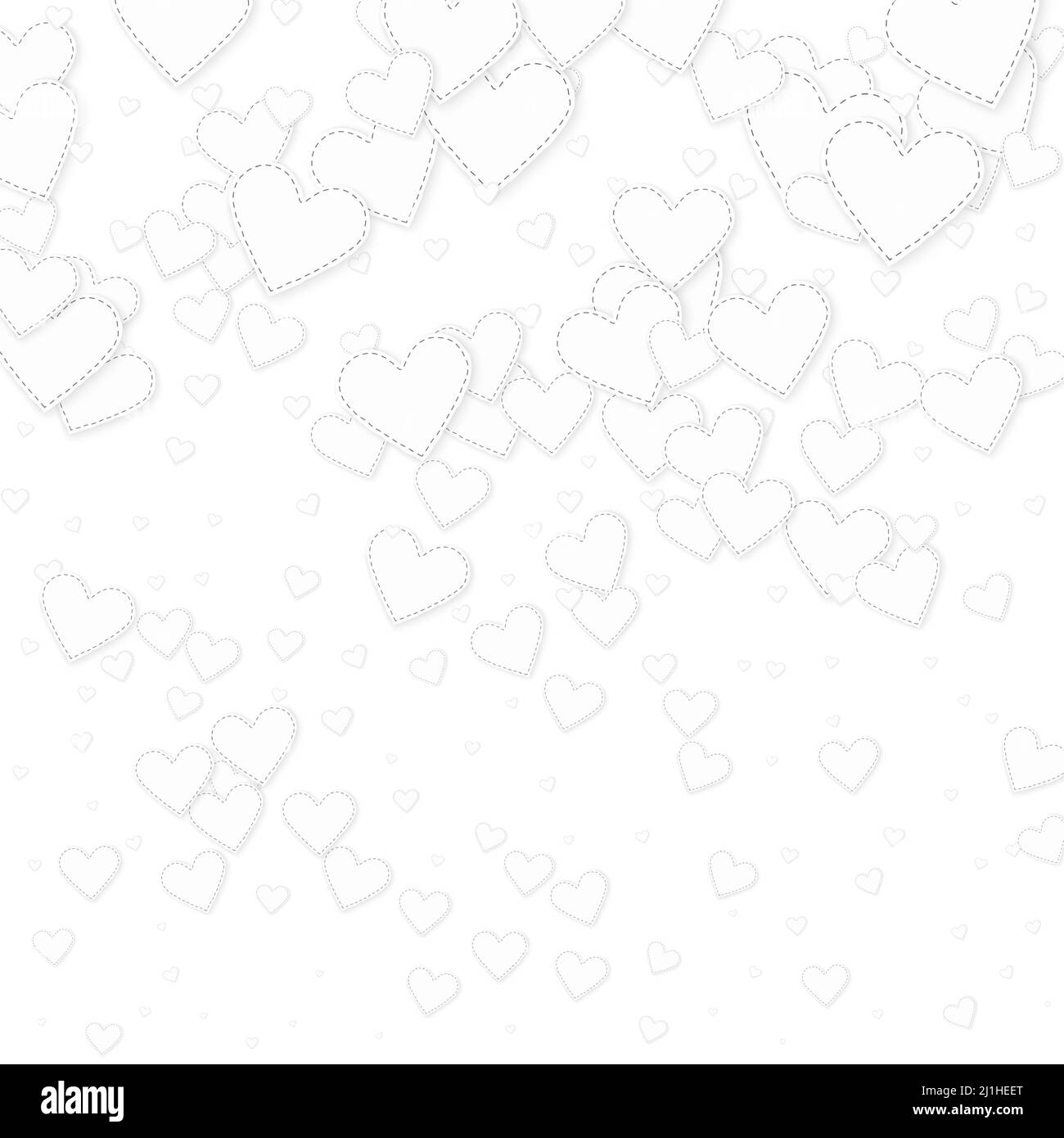 Weißes Herz liebt Konfettis. Valentinstag Gradient tatsächlichen Hintergrund. Fallende genähte Papier Herzen Konfetti auf weißem Hintergrund. Exquisiter Vektor i Stock Vektor
