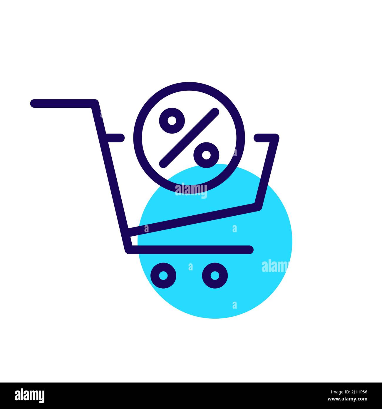 Angebote und Rabatte. Einkaufswagen mit Prozentsymbol. Pixel Perfect, bearbeitbares Kontursymbol Stock Vektor