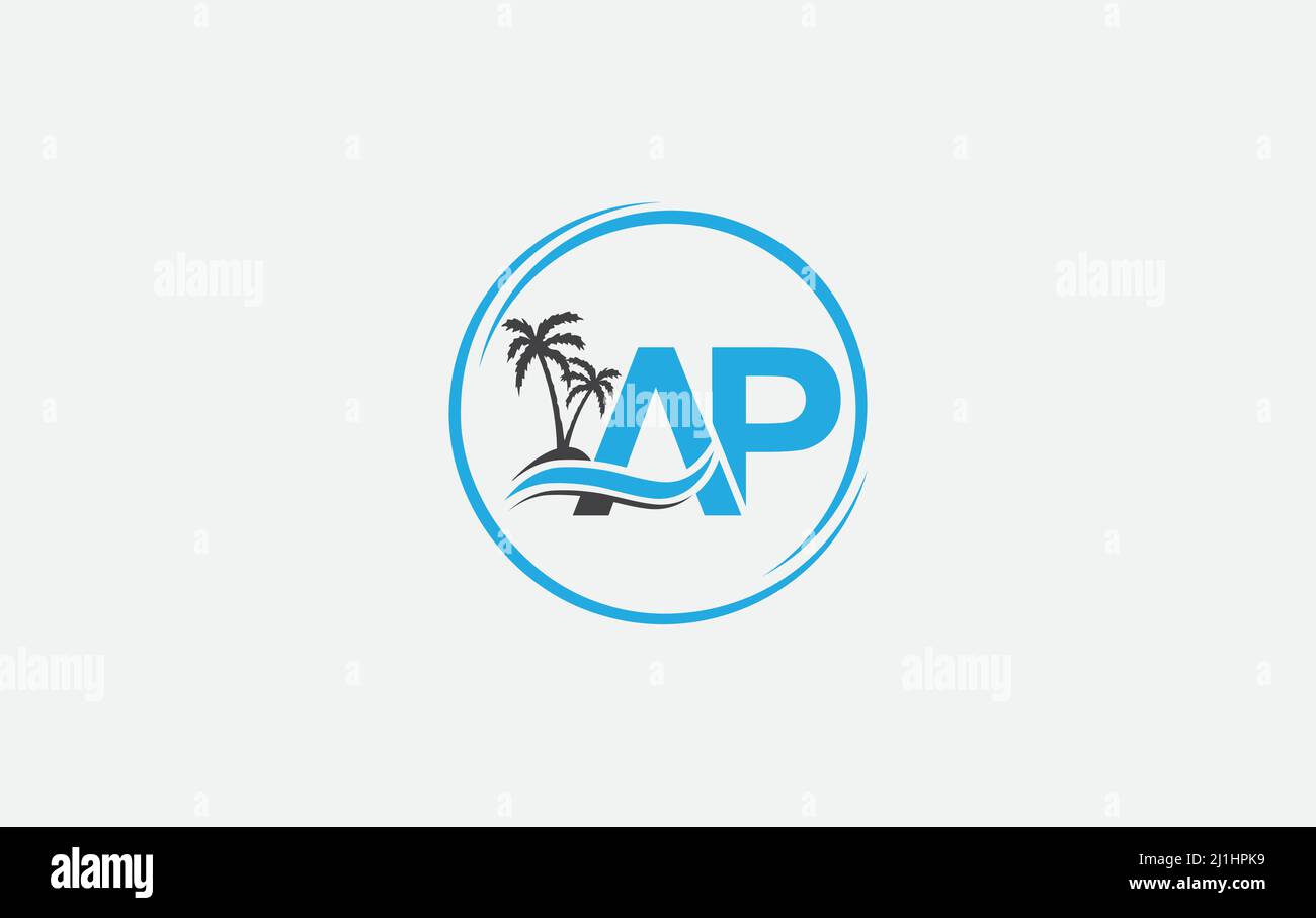 Natur Wasserwelle und Strandbaum Logo Design Vektor mit den Buchstaben und Alphabete Stock Vektor