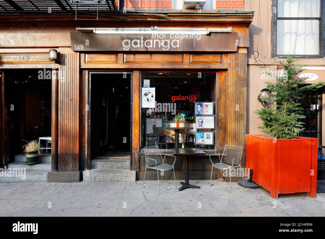 Galanga, 149 W 4. St, New York, NYC Foto von einem thailändischen Restaurant im Stadtteil Greenwich Village in Manhattan. Stockfoto