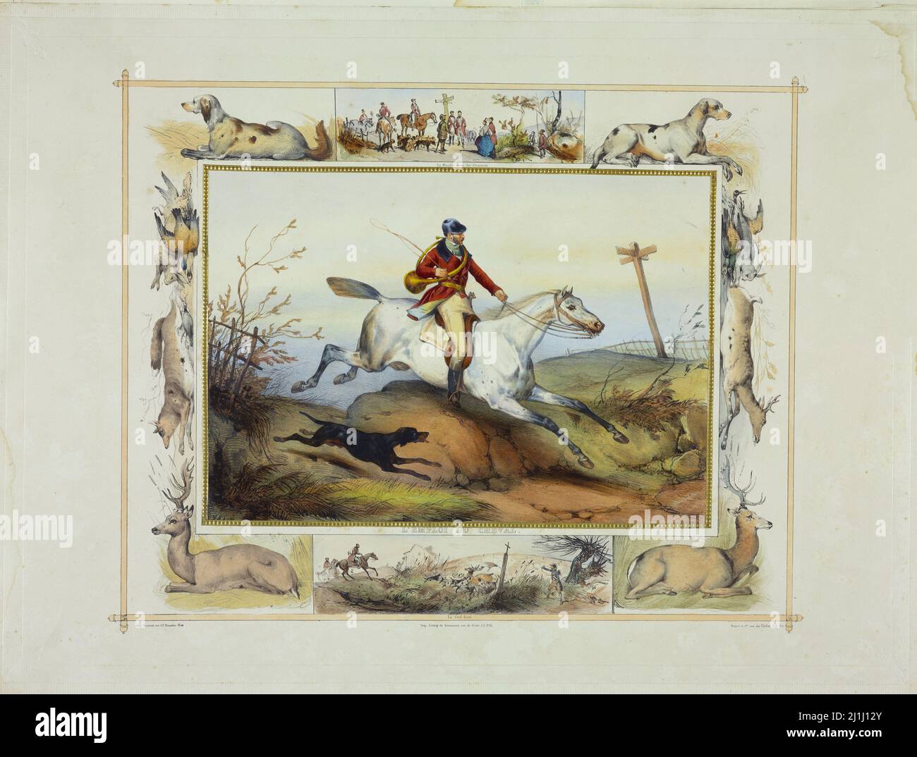 Lithographie von Pferden und Reitern: Großbritannien, Pferd bei der Arbeit. Von Jean Victor Adam ( Lithograph, 1801 – 1866). Frankreich. 1835 Stockfoto