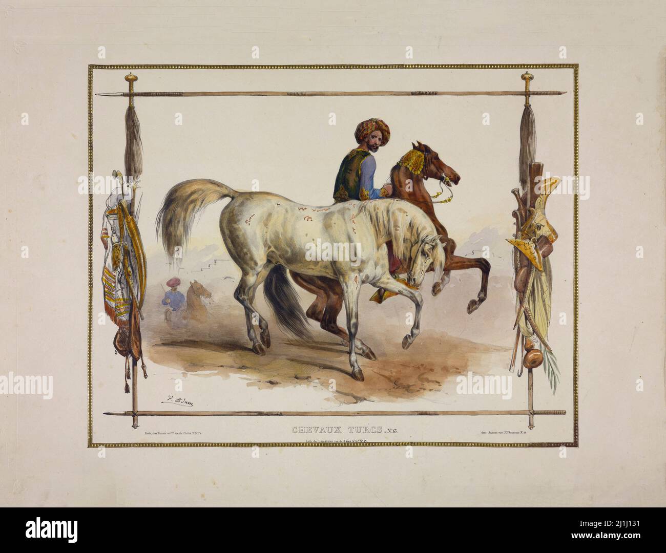 Lithographie des türkischen Pferdes. Von Jean Victor Adam ( Lithograph, 1801 – 1866). Frankreich. 1835 Stockfoto