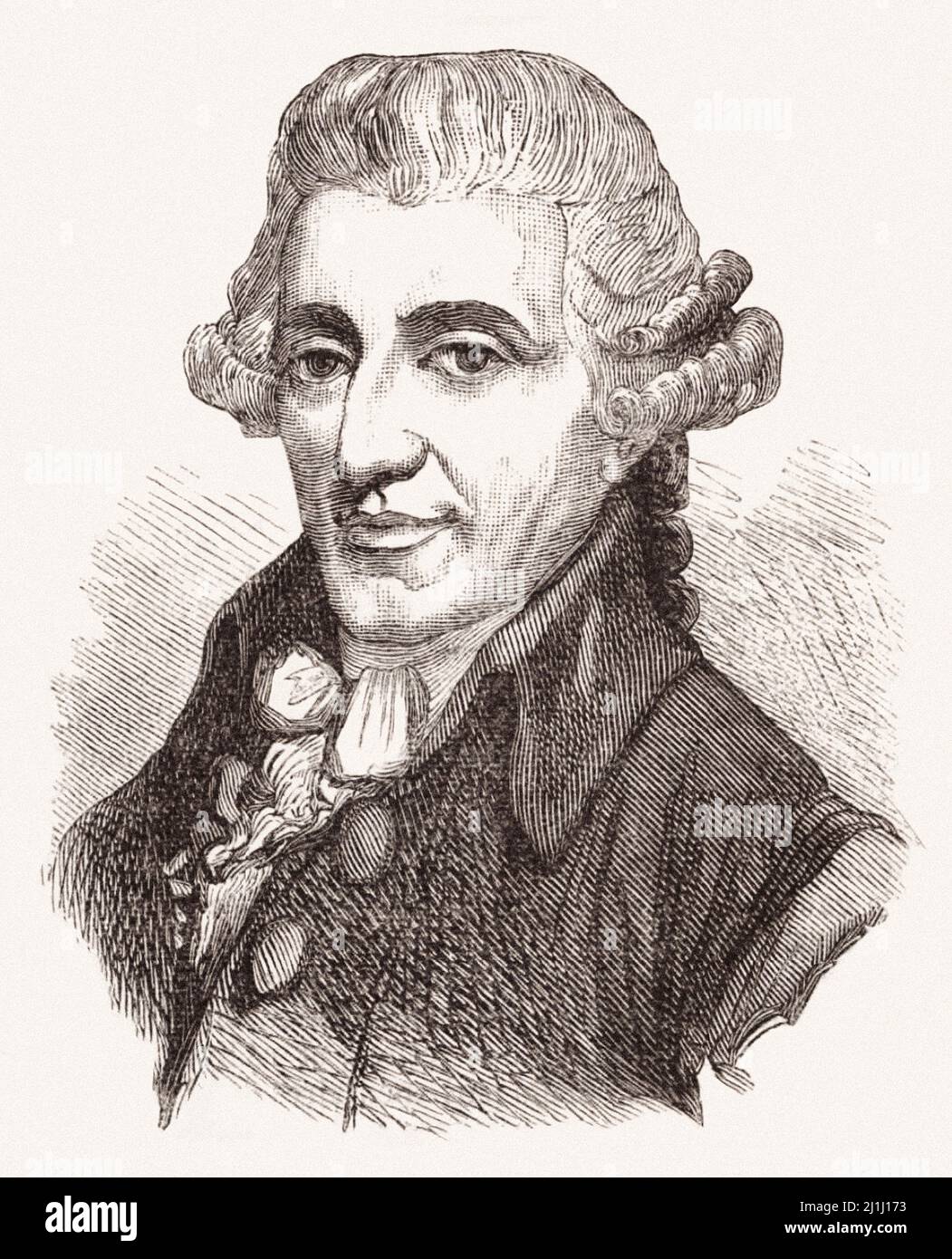 Stich von Joseph Haydn (1732 – 1809) der österreichische Komponist, ein Vertreter der Wiener Klassik-Schule, einer der Begründer dieser musikalischen ge Stockfoto
