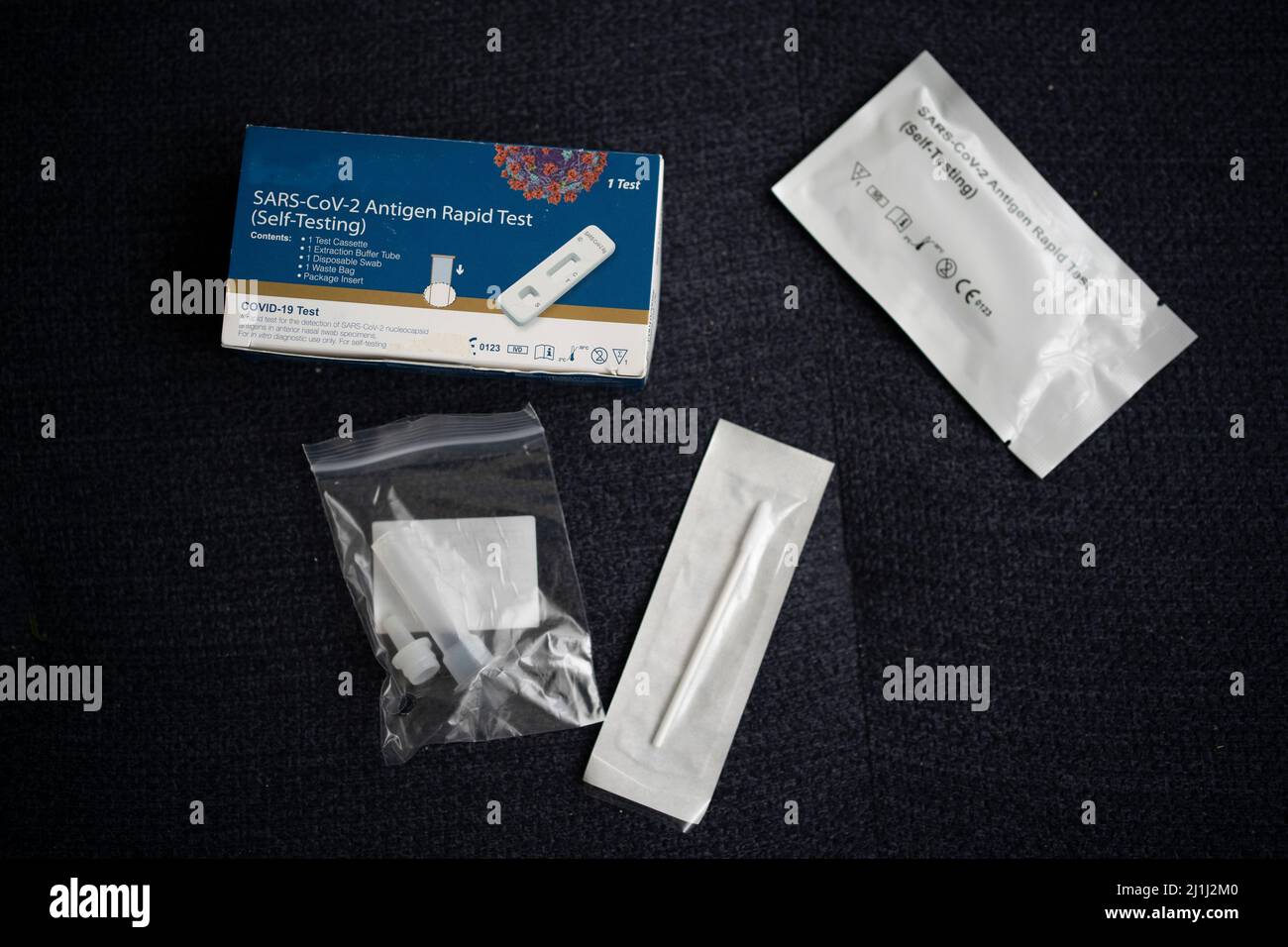 Covid-19, SARS CoV 2 Antigentestkit für Selbsttests Stockfoto